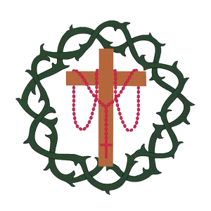 Escudo de la Hermandad: corona de espinas, cruz y rosario